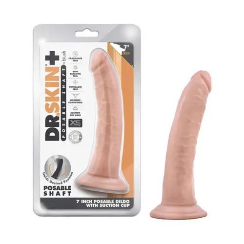Dr. Skin - Plus 7-inch Realistic Cock Posable Suction Cup Harness Compatible Dildo Vanilla