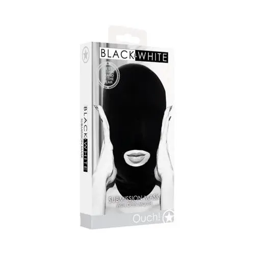 Ouch Black and White - Submission Mask with Open Mouth