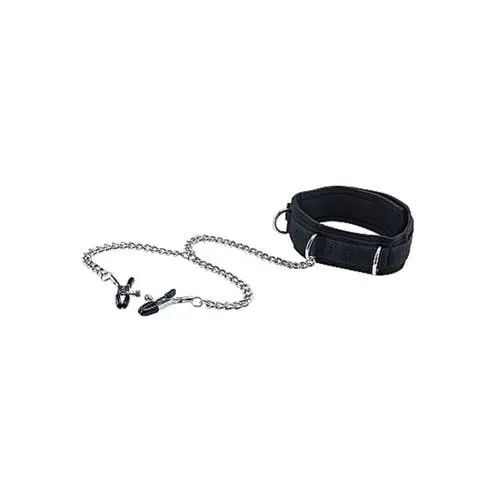 Ouch Black and White - Velcro Collar with Nipple Clamps