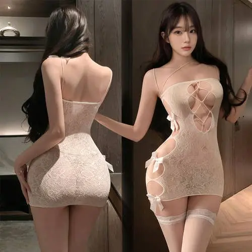 Fee Et Moi - Sheer Lace Cut-Out Ultra Stretch Dress White One Size