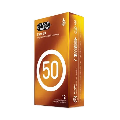 Care - 50 G-Spot Ribbed Condoms Tropical Flavor 12s
