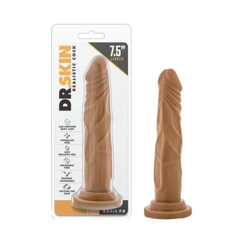 Dr. Skin - Realistic Cock Basic 7.5 Harness Compatible Suction Cup Dildo Mocha