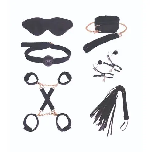 SM Club - Black and Gold Soft Touch Plush BDSM Intermediate 8-piece Set