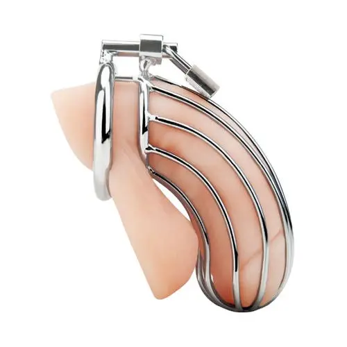 Blue Line - Prisoner Cock Cage Metal Chastity Device Silver