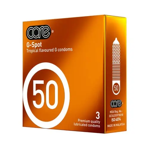 Care - 50 G-Spot Ribbed Condoms Tropical Flavor 3s