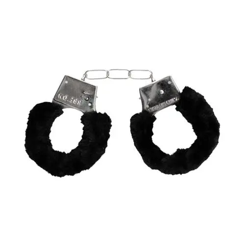 Ouch Black and White - Beginner Pleasure Furry Wrist Hand Cuffs