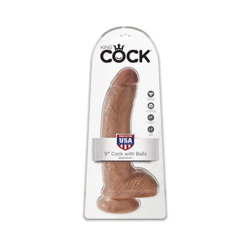 King Cock - Realistic 9-inch Cock With Balls Realistic Suction Cup Dildo Tan