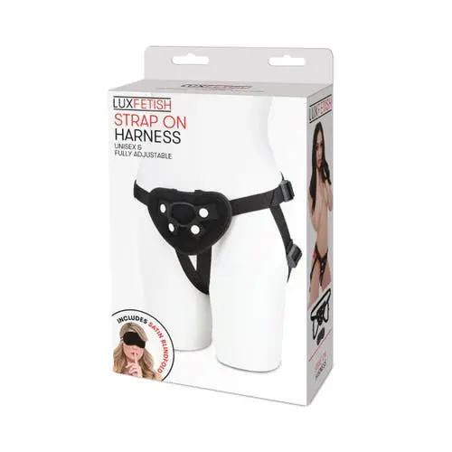 Lux Fetish - Unisex Adjustable Strap-on Harness with Satin Blindfold Black