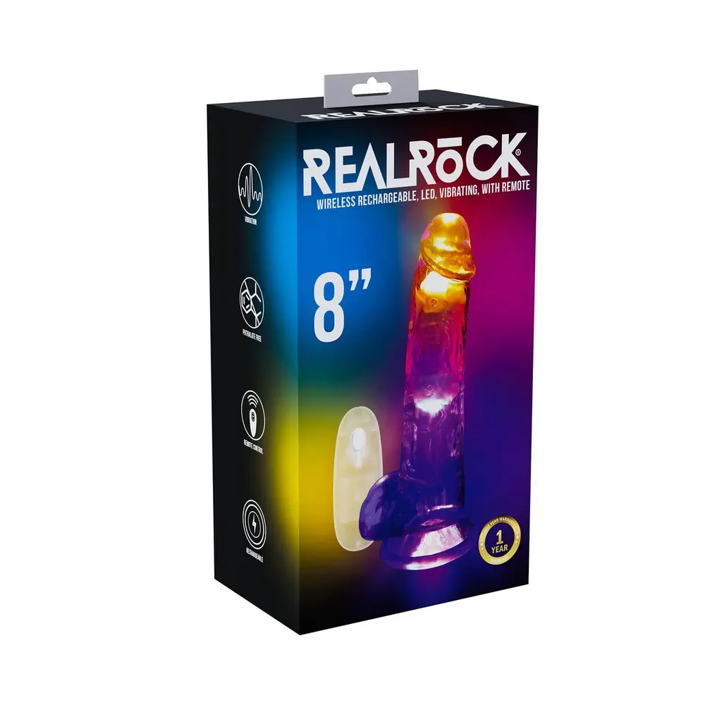 RealRock - LED Vibrating 8-inch Dildo with Balls and Remote