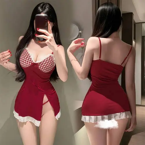 Fee Et Moi - Lace Trim Mini Dress Red One Size