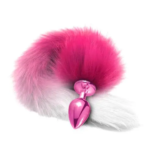 Nixie - Metal Butt Plug with Ombre Faux Fur Tail Pink Metallic