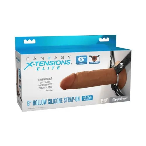 Fantasy X Tensions - Elite 6-inch Hollow Strap-on Dildo with Harness Brown