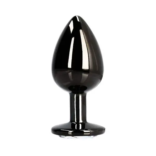 Ouch - Gunmetal Black Butt Plug with Round Diamond Gem Medium