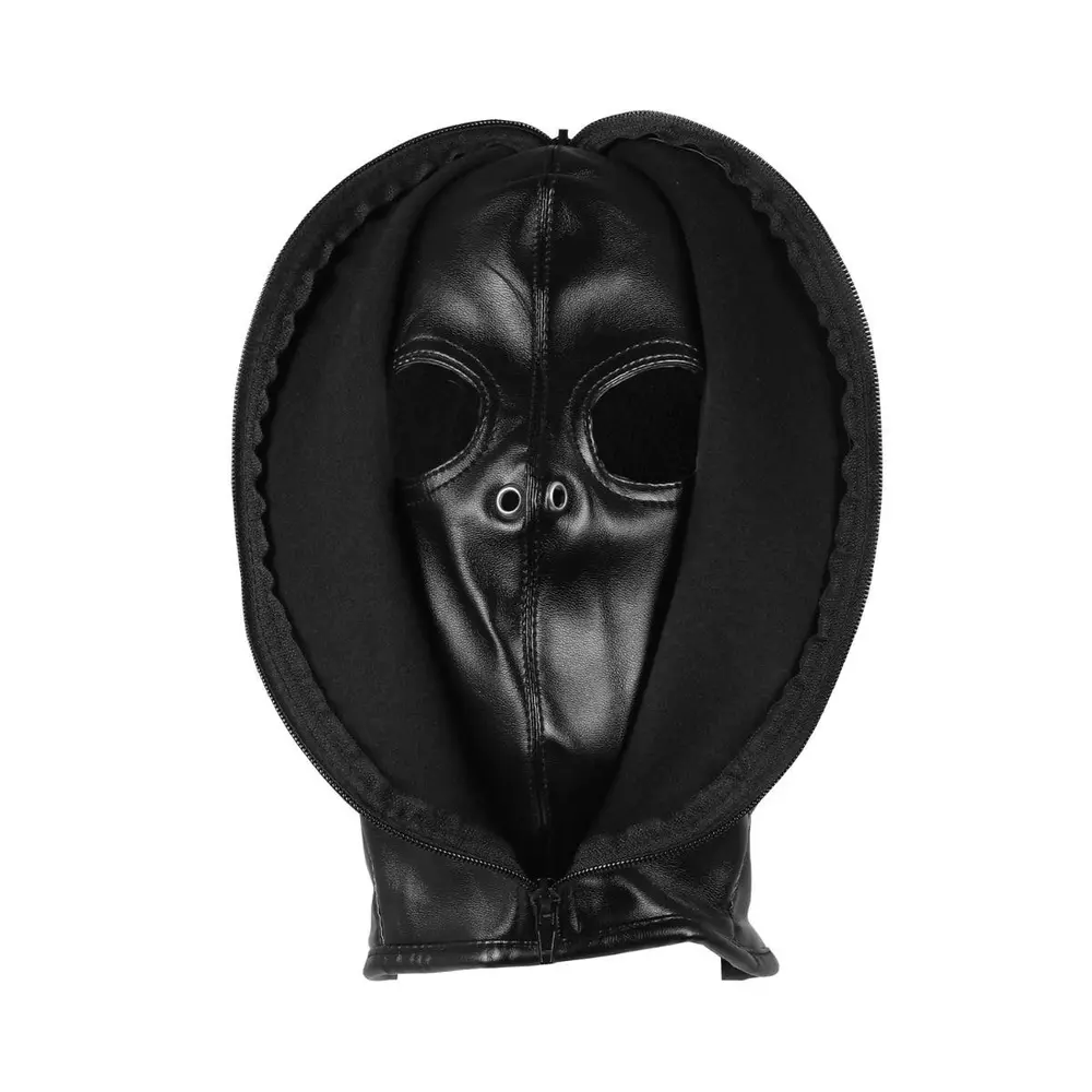 Ouch Xtreme - Zip-up Bondage Leather Mask Black