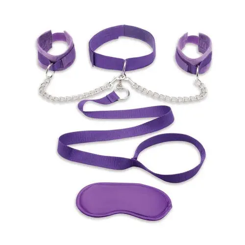 Lux Fetish - Collar Cuffs Leash Bondage Set Purple