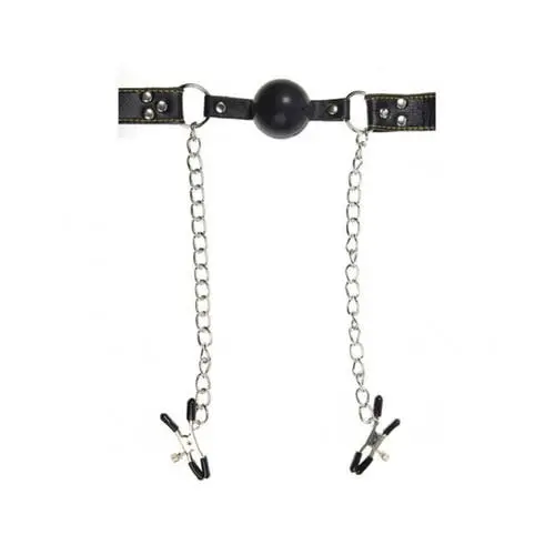 Fetish Fantasy Series - Deluxe Ball Gag & Nipple Clamps Black