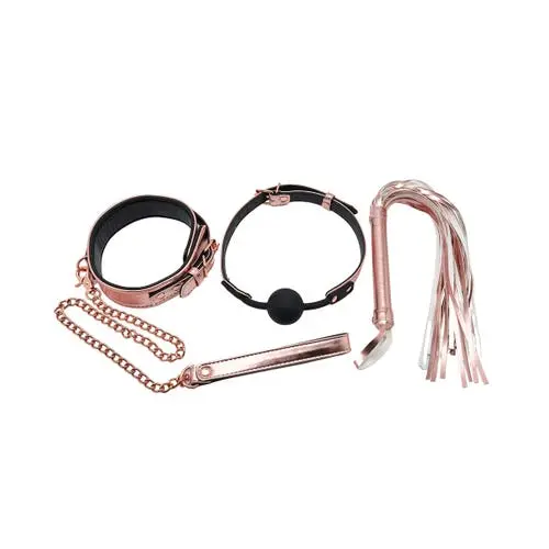 SM Club - Beginner's Rose Gold Collar and Leash with Ball Gag and Flogger