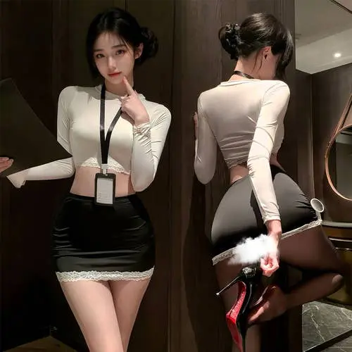 Fee Et Moi - Office Temptation Secretary Outfit Set White Black One Size