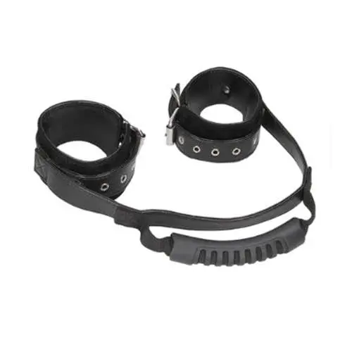 Ouch Black and White - Bonded Leather Hand Cuffs With Handle Black