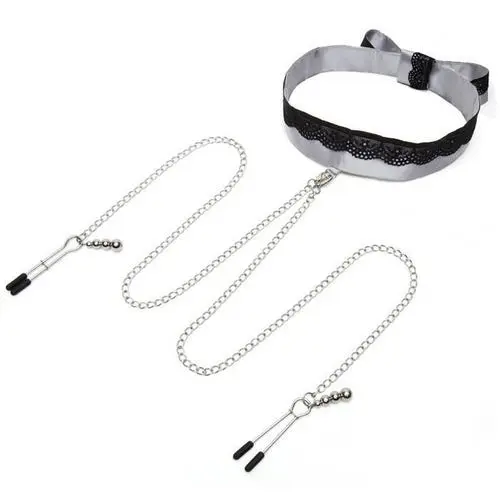 Fifty Shades Of Grey - Play Nice Satin & Lace Collar & Nipple Clamps