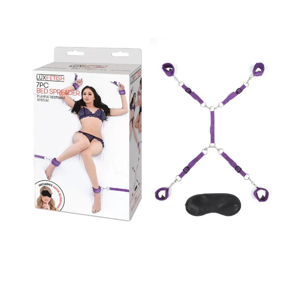 Lux Fetish - Bed Spreader Bondage Restraint System with Blindfold Purple