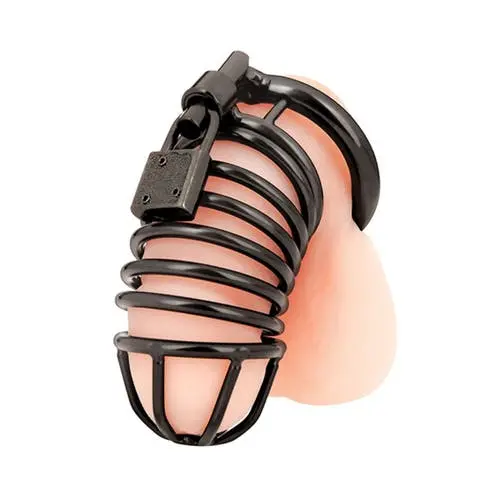 Blue Line - Deluxe Chastity Device Metal Cock Cage Black