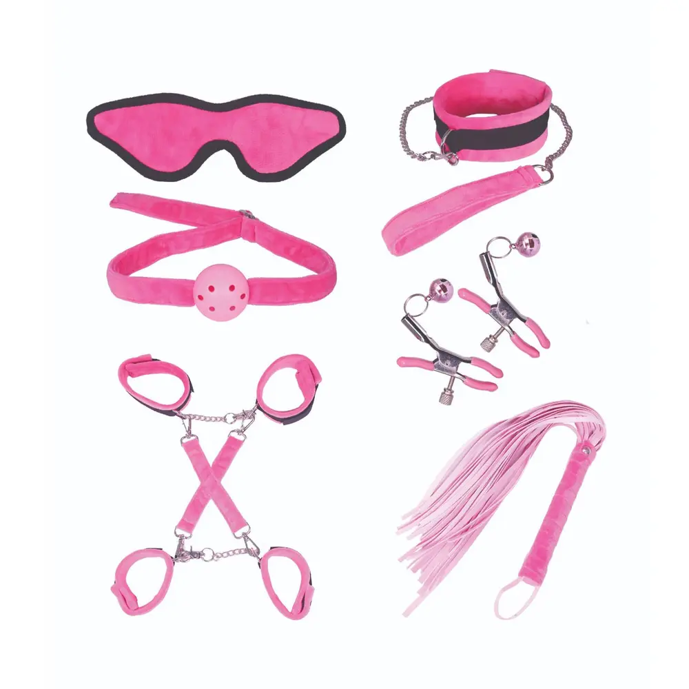 SM Club - Pink and Black Soft Touch Plush BDSM Intermediate 8-piece Set