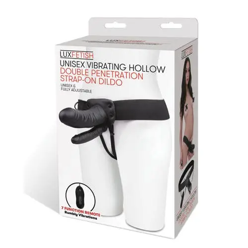 Lux Fetish - Unisex Vibrating Hollow Double Penetration Strap On Dildo