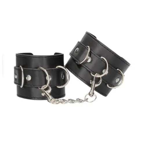 Ouch Black and White - Bonded Leather Hand/Ankle Cuffs Black