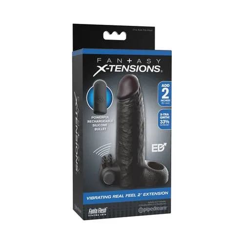 Fantasy X-Tensions - Vibrating Real Feel 2-inch Extender Black