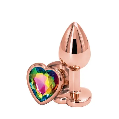 Ns Novelties - Aluminum Butt Plug Rosegold Heart Rainbow Small