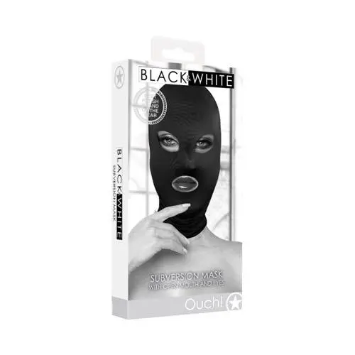 Ouch Black and White - Subversion Bondage Mask With Open Mouth And Eye