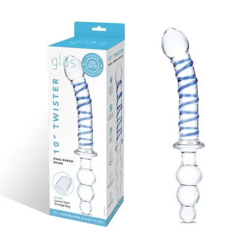 Glas - 10-inch Twister Dual Ended Glass Dildo Blue