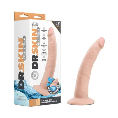Dr. Skin - Glide 7.5-inch Realistic Cock Self Lubricating Suction Cup Harness Compatible Dildo Vanilla