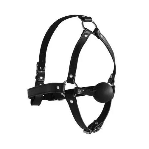 Ouch Xtreme - Adjustable Leather Head Harness with Solid Ball Gag Black