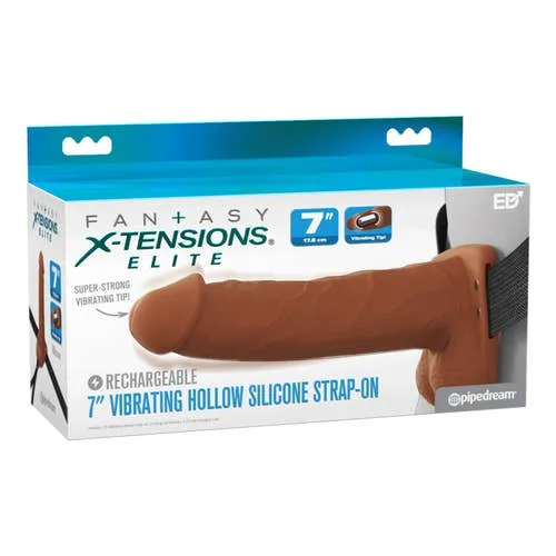 Fantasy X-Tensions - Elite 7-inch Vibrating Hollow Strap-On Brown