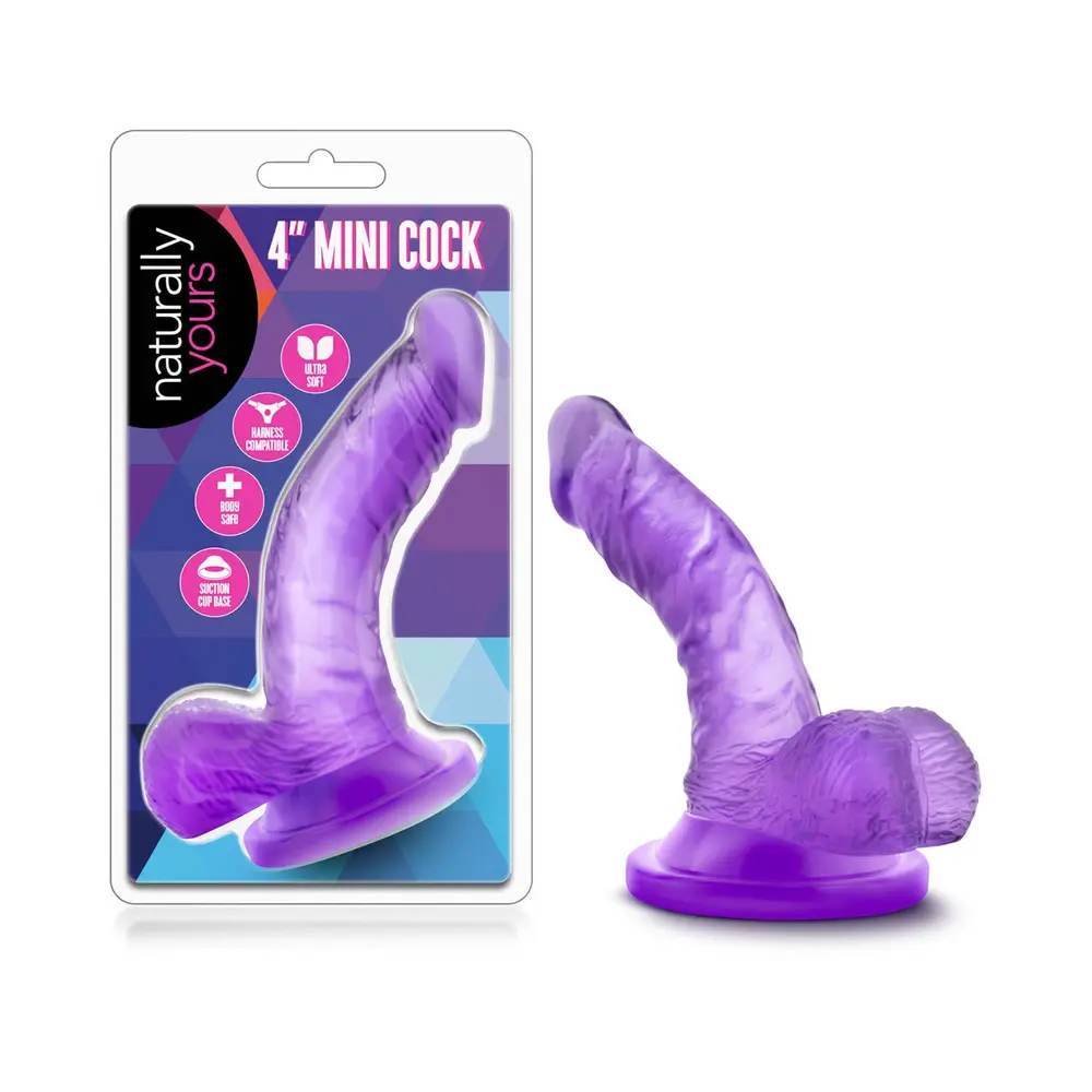 Naturally Yours - 4-inch Mini Cock Dildo with Balls Purple