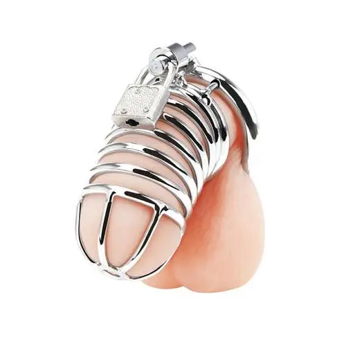 Blue Line - Deluxe Chastity Device Metal Cock Cage Silver