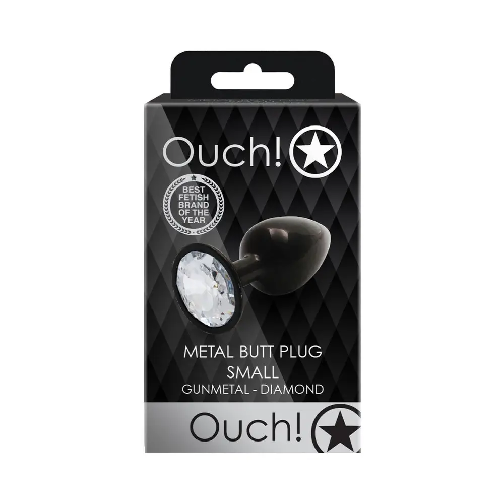 Ouch - Gunmetal Black Butt Plug with Round Diamond Gem Small