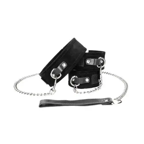 Ouch Black and White - Velcro Collar with Leash and Hand Cuffs Restaint