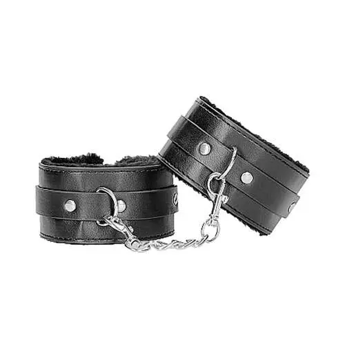 Ouch Black and White - Plush Bonded Leather Ankle Cuffs Black