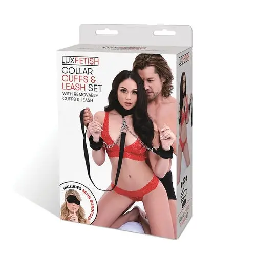 Lux Fetish - Collar Cuffs & Leash Set - Removable