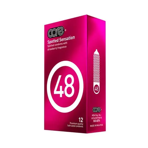 Care - 48 Spotted Sensation Condoms Strawberry Scent 12s