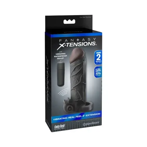 Fantasy X-tensions - Vibrating Real Feel 2" Penis Extension with Ball Strap Black