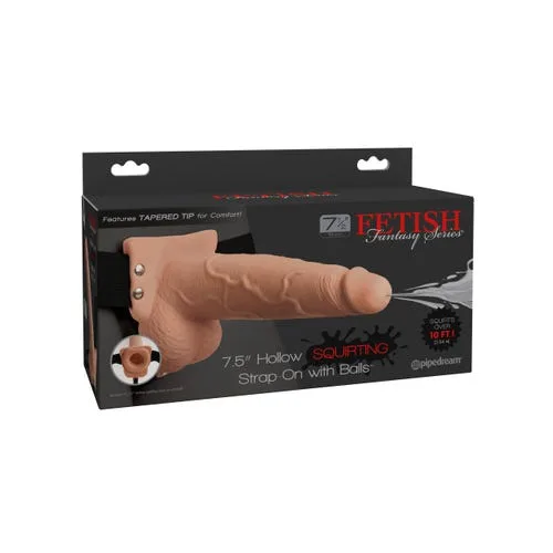 Fetish Fantasy Series - 7.5-inch Hollow Squirting Strap On With Balls Fleshtone