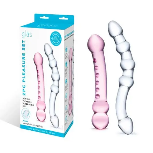 Glas - 2 Piece Double Pleasure Double-Ended Glass Dildo Set (Pink/Clear)