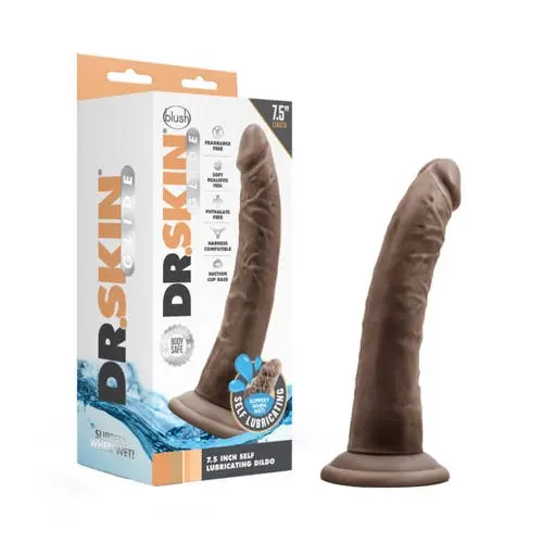 Dr. Skin - Glide 7.5-inch Realistic Cock Self Lubricating Suction Cup Harness Compatible Dildo Chocolate