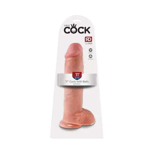 King Cock - 11-inch Realistic Suction Cup Dildo with Balls Flesh