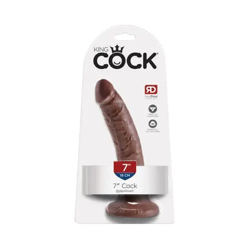 King Cock - 7-inch Realistic Cock Suction Cup Dildo Brown