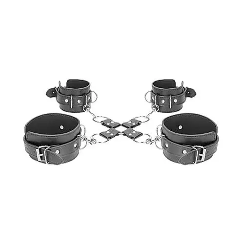 Ouch Black and White - Bonded Leather Hogtie With Wrist and Ankle Cuffs
